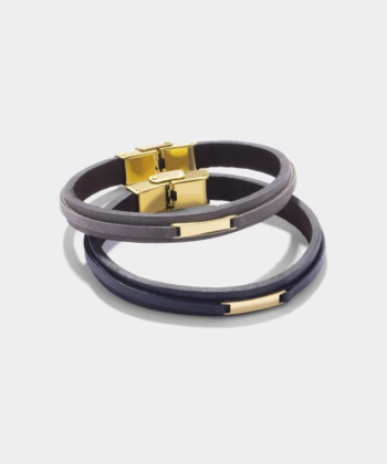 دستبند چرم دولایه سرمه ای با پلاک مستطیل درریس Doris کد P5679