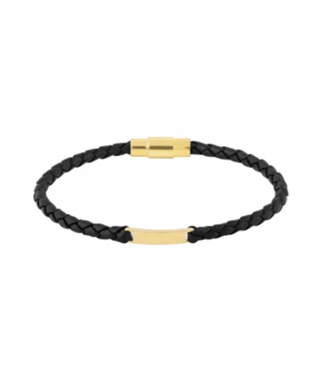 دستبند چرم مشکی با پلاک مستطیل درریس Doris کد P5635