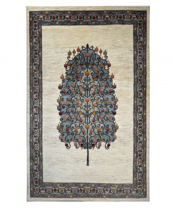 فرش دستباف خودرنگ سفید ذوالانواری LORI (LORIBAFT)