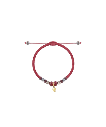 دستبند بافت زرشکی با مهره و آویز انار سه بعدی درریس Doris کد P5520