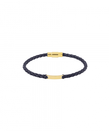 دستبند چرم سرمه ای با پلاک مستطیل درریس Doris کد P5444