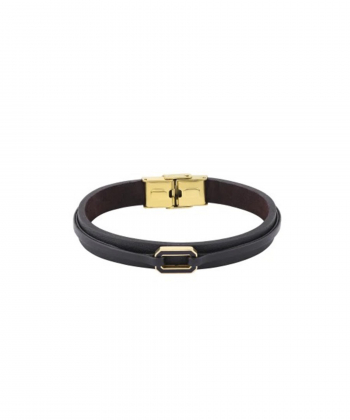 دستبند چرم مشکی تک لینک با میناکاری مشکی درریس Doris کد P5439