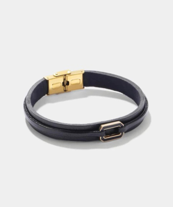 دستبند چرم مشکی تک لینک با میناکاری مشکی درریس Doris کد P5439