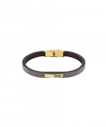 دستبند چرم خاکی پلاک مستطیل با حکاکی بی نهایت درریس Doris کد P5436