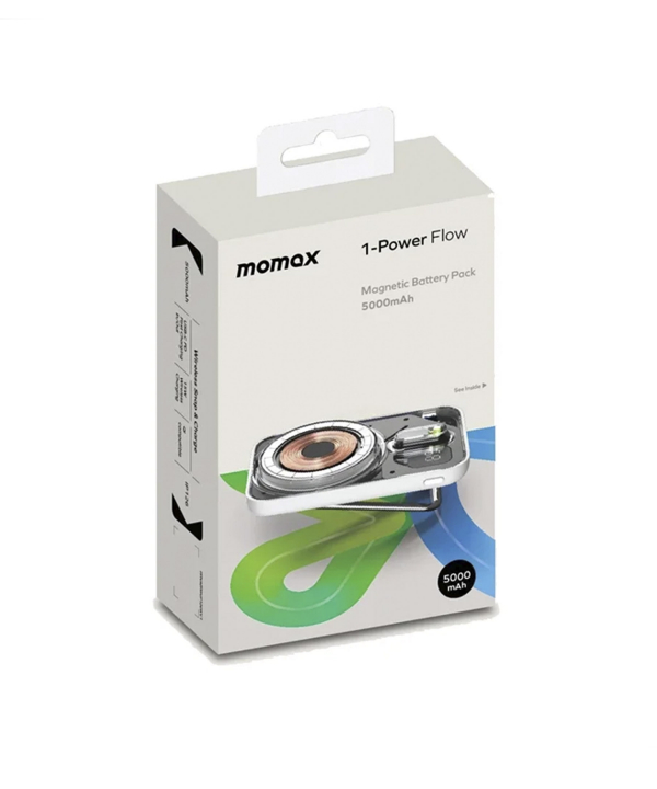 پاوربانک مگنتیک 20 وات 5000 میلی‌آمپر مومکس مدل Momax Power Flow IP126 رنگ: سفید