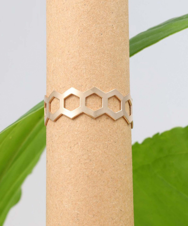 انگشتر مینیمال طرح لونه زنبور قو طلایی Qooe Talaee کد R64764