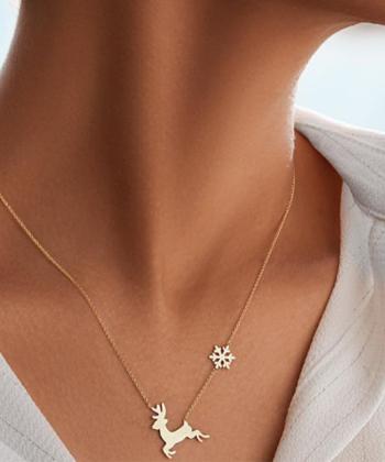 گردنبند طرح برف و گوزن کریسمسی قو طلایی Qooe Talaee کد N037748