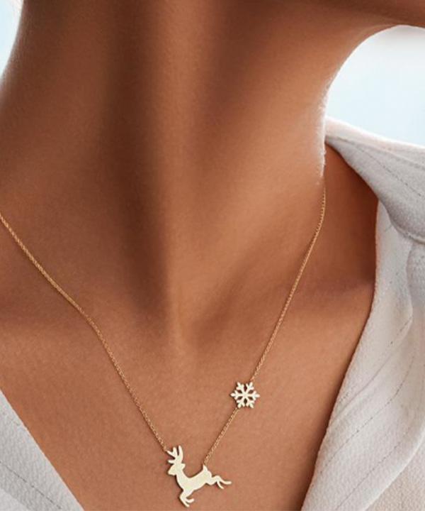 گردنبند طرح برف و گوزن کریسمسی قو طلایی Qooe Talaee کد N037748