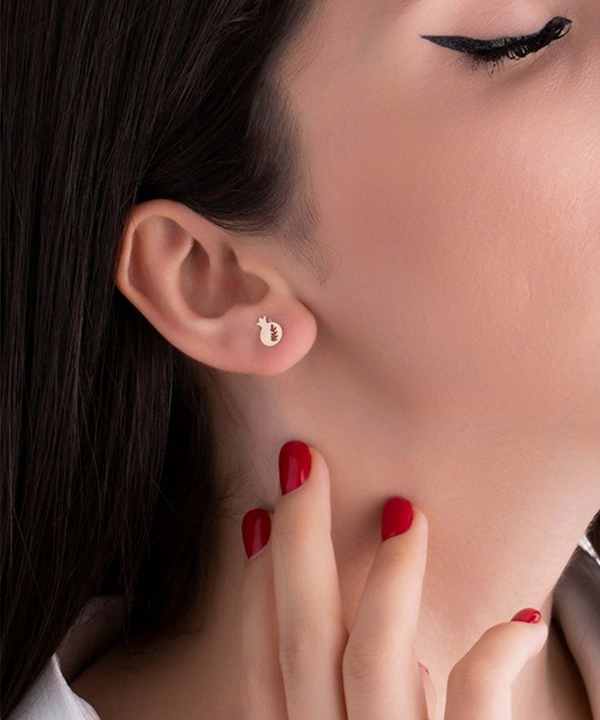 گوشواره انار و برگ یلدایی قو طلایی Qooe Talaee کد E052921
