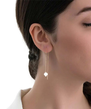 گوشواره بخیه ای طرح ونکلیف پر قو طلایی Qooe Talaee کد E051996