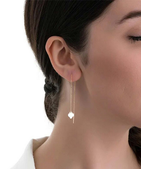 گوشواره بخیه ای طرح ونکلیف پر قو طلایی Qooe Talaee کد E051996