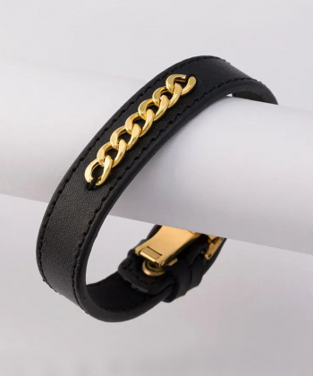 دستبند طرح کارتیه چرمی ساده قو طلایی Qooe Talaee کد B036391