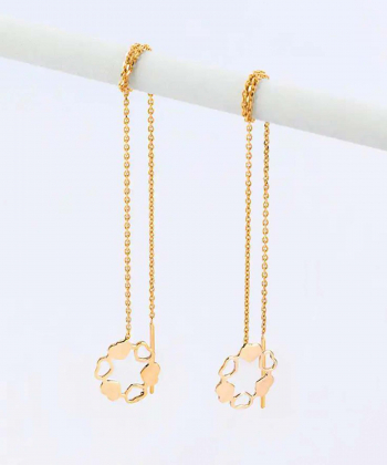 گوشواره بخیه ای طرح بخیه ای چند قلبی و گل قو طلایی Qooe Talaee کد E035933
