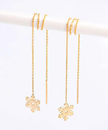 گوشواره بخیه ای طرح بخیه ای برف یک جفت قو طلایی Qooe Talaee کد E012978