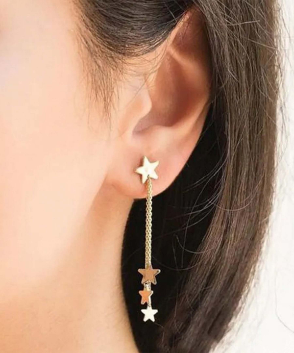 گوشواره طرح ستاره چند آویزی قو طلایی Qooe Talaee کد E002632