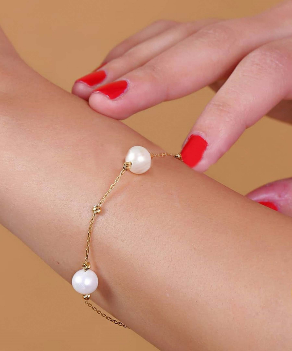 دستبند طلا گوی مروارید میوگلد Mio Gold کد BR143