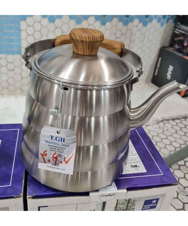 کتری استیل لوله دار 4 لیتر کف چدن گلدن هوم Golden Home مدل قیطاسی کد 40607