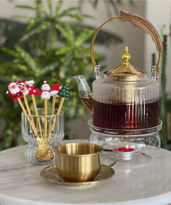 قوری پیرکس دسته دار طلایی 1200 میلی لیتر گلدن هوم Golden Home کد 14275