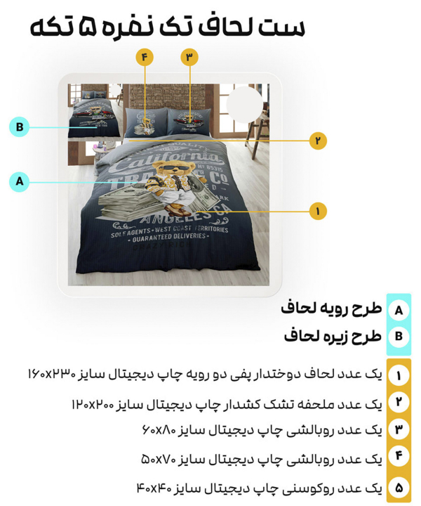 سرویس روتختی تک نفره 5 تکه تورکاز Turkaz طرح 1164