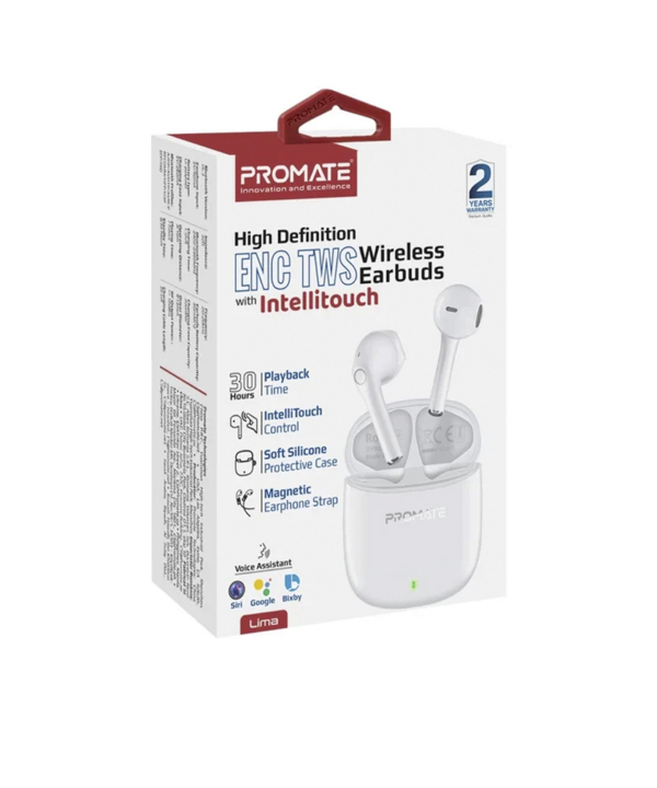 هندزفری بی‌سیم (ایربادز بلوتوث) پرومیت مدل LIMA.WHITE
