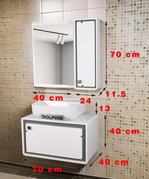 ست کابینت و روشویی دلفین Dolphin مدل ZND-R12-W به همراه آینه و باکس