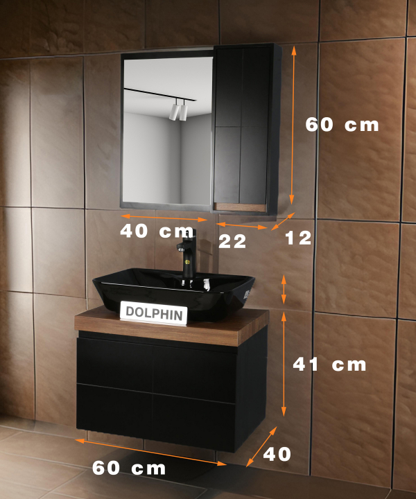 ست کابینت و روشویی دلفین Dolphin مدل ZND-R13-Blبه همراه آینه و باکس