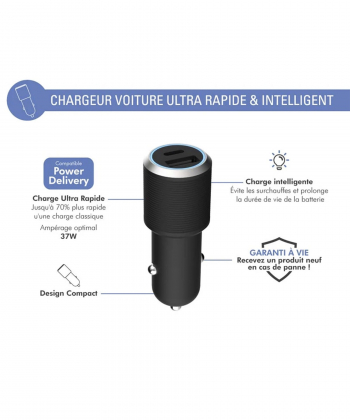 شارژر فندکی فورس مدل FPLICAC2AC37WPDB Power Delivery