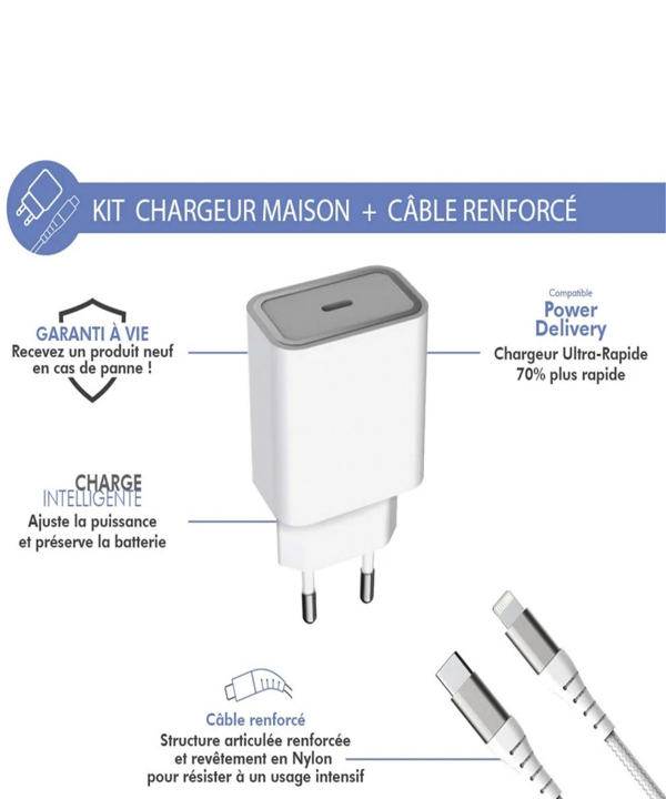 شارژر دیواری فورس مدل FPLICS20WCBLCMFIW USB-C PD به همراه کابل لایتنینگ