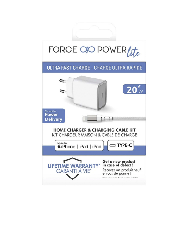 شارژر دیواری فورس مدل FPLICS20WCBLCMFIW USB-C PD به همراه کابل لایتنینگ