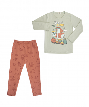 ست بلوز و شلوار نخی دخترانه سه دو مدل 5WK37NT1891