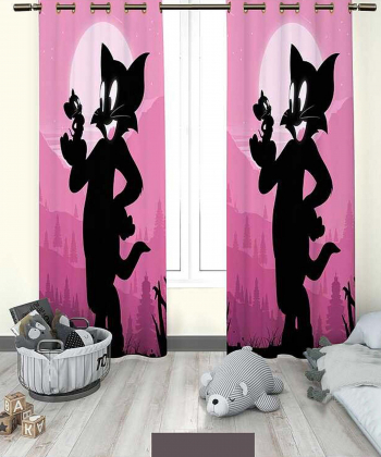 پرده نوپه هوم Nope Home مدل مخمل پانچی طرح تام و جری سایز 140x280