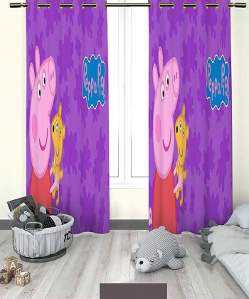 پرده نوپه هوم Nope Home مدل مخمل پانچی طرح خوک انیمیشنی سایز 140x280