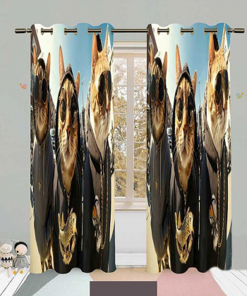 پرده نوپه هوم Nope Home مدل مخمل پانچی طرح گربه عینکی سایز 140x280