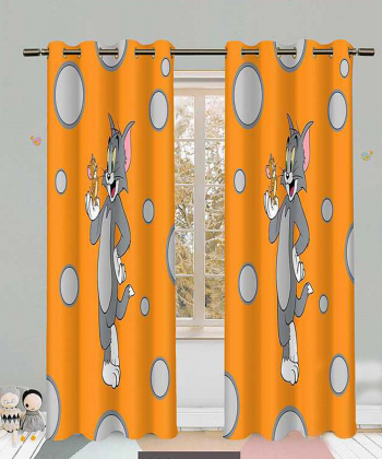 پرده نوپه هوم Nope Home مدل مخمل پانچی طرح گربه تام و جری سایز 140x280