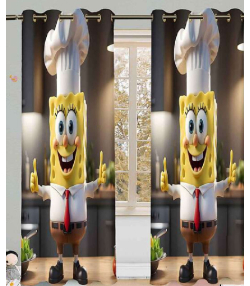 پرده نوپه هوم Nope Home مدل مخمل پانچی طرح باب اسفنجی آشپز می شود سایز 140x280