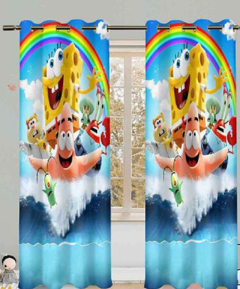 پرده نوپه هوم Nope Home مدل مخمل پانچی طرح باب اسفنجی و پاتریک در موج سایز 140x280
