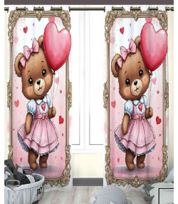 پرده نوپه هوم Nope Home مدل مخمل پانچی طرح خرس و بادکنک سایز 140x280