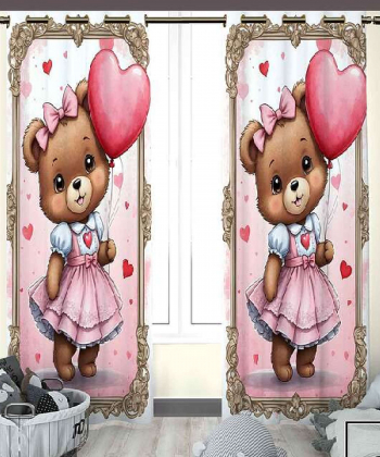 پرده نوپه هوم Nope Home مدل مخمل پانچی طرح خرس و بادکنک سایز 140x280
