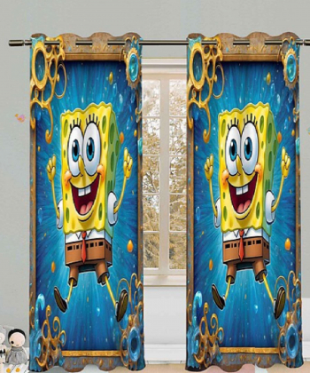 پرده نوپه هوم Nope Home مدل مخمل پانچی طرح باب اسفنجی خندان سایز 140x280