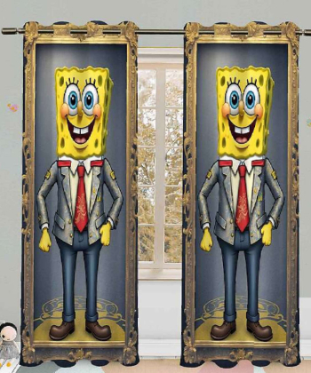 پرده نوپه هوم Nope Home مدل مخمل پانچی طرح باب اسفنجی کت شلواری سایز 140x280
