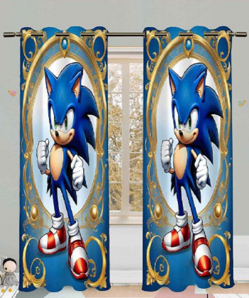 پرده نوپه هوم Nope Home مدل مخمل پانچی طرح کارتونی سونیک سایز 140x280