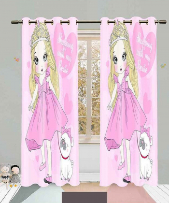 پرده نوپه هوم Nope Home مدل مخمل پانچی طرح دختر پیراهن صورتی سایز 140x280