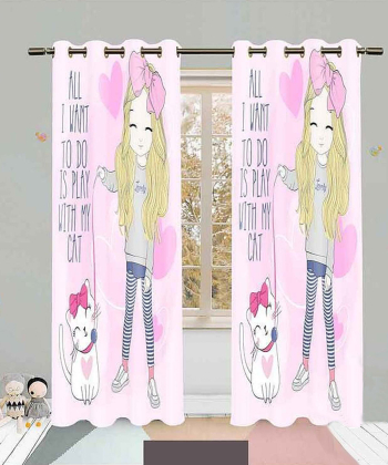 پرده نوپه هوم Nope Home مدل مخمل پانچی طرح دختر سایز 140x280