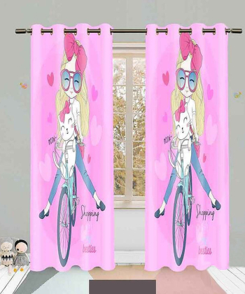 پرده نوپه هوم Nope Home مدل مخمل پانچی طرح دختر دوچرخه سوار سایز 140x280