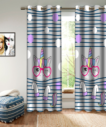 پرده نوپه هوم Nope Home مدل مخمل پانچی طرح اسب تک شاخ سایز 140x280