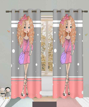 پرده نوپه هوم Nope Home مدل مخمل پانچی طرح دختر مو فر سایز 140x280