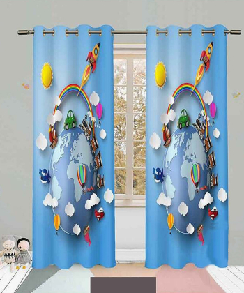 پرده نوپه هوم Nope Home مدل مخمل پانچی طرح انیمیشنی کره زمین سایز 140x280