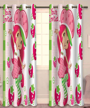پرده نوپه هوم Nope Home مدل مخمل پانچی طرح دختر توت فرنگی سایز 140x280