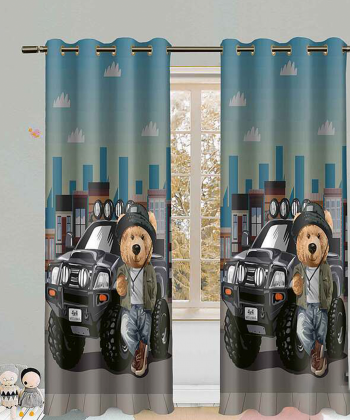 پرده نوپه هوم Nope Home مدل مخمل پانچی طرح خرس و ماشین سایز 140x280