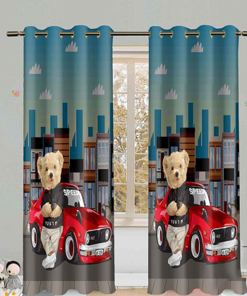 پرده نوپه هوم Nope Home مدل مخمل پانچی طرح خرس و ماشین سایز 140x280